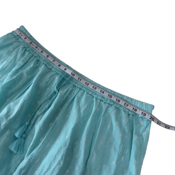 Crown & Ivy Women SZ XXL Teal Flared Skirt Silver Stitching & Drawstring Waist - Picture 4 of 11